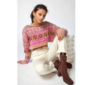 Urban Outfitters pink/tan cropped sweater
